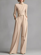 Sage | Cotton Jumpsuit in Neutral Colours with Gathered Waist