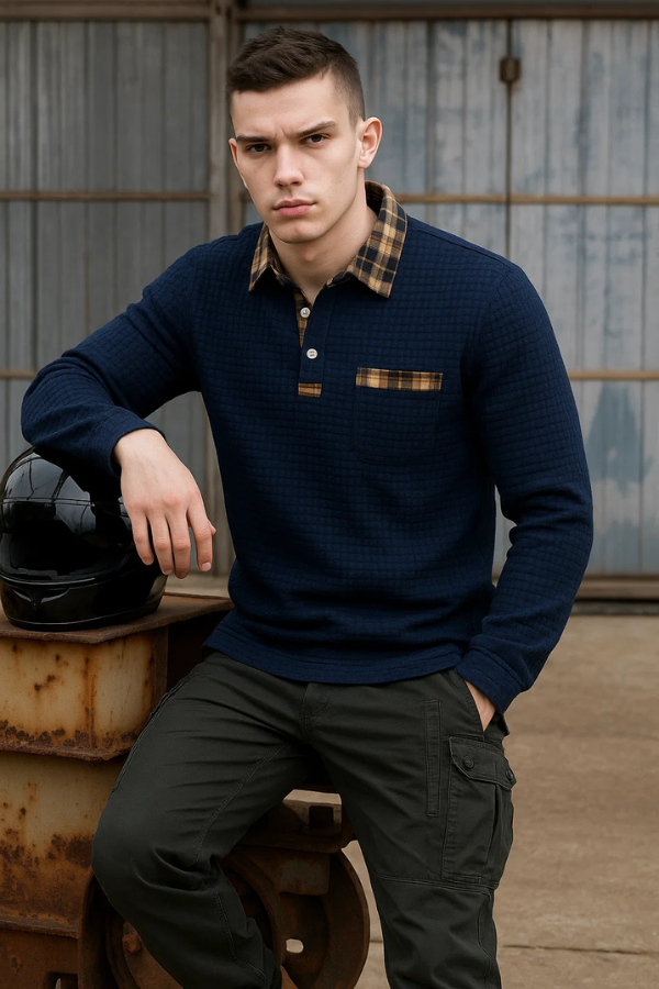 Henry | Structured Check Pattern & Long Sleeve Polo
