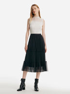 Women's Top with Ruffles Made from Tencel and Wool