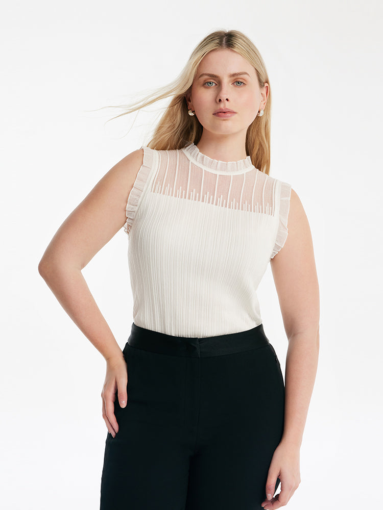 Women's Top with Ruffles Made from Tencel and Wool