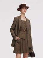 Women's Checked Jacket with Cut-Out Collar