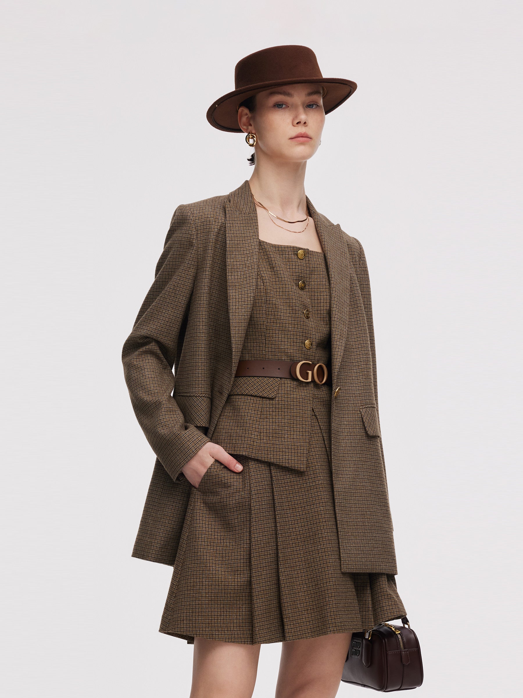 Women's Checked Jacket with Cut-Out Collar
