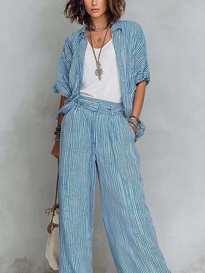 Orielle | Set with Striped Shirt and Wide Trousers