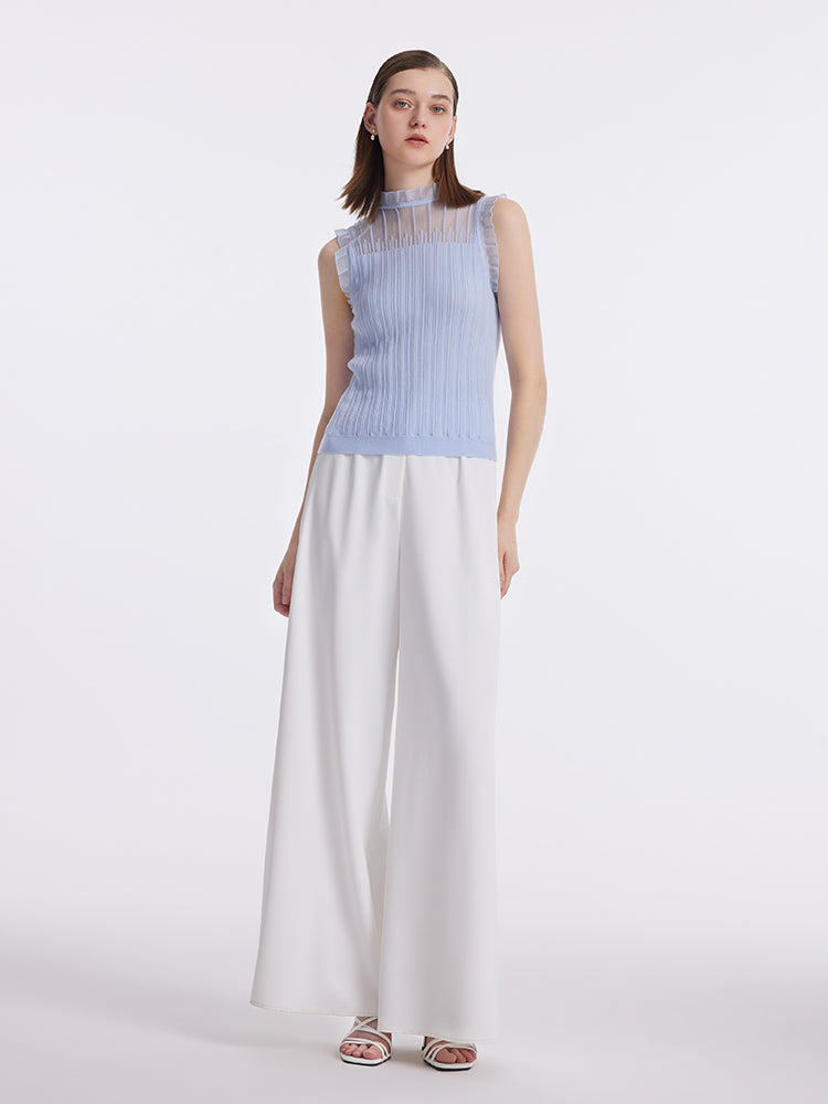 Women's Top with Ruffles Made from Tencel and Wool