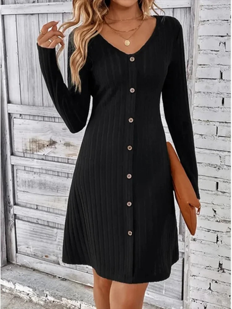 V-Neck Button-Down Dress