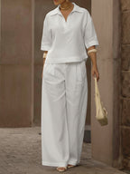 Monaa | Casual two-piece set with shirt and wide-leg pants