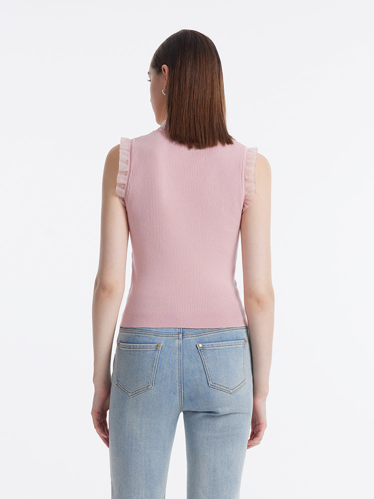 Women's Top with Ruffles Made from Tencel and Wool