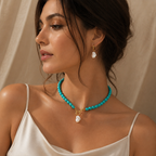 Lily | Natuurlijke turquoise gevormde parel hanger ketting