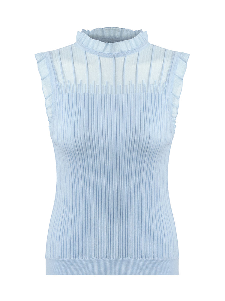 Women's Top with Ruffles Made from Tencel and Wool