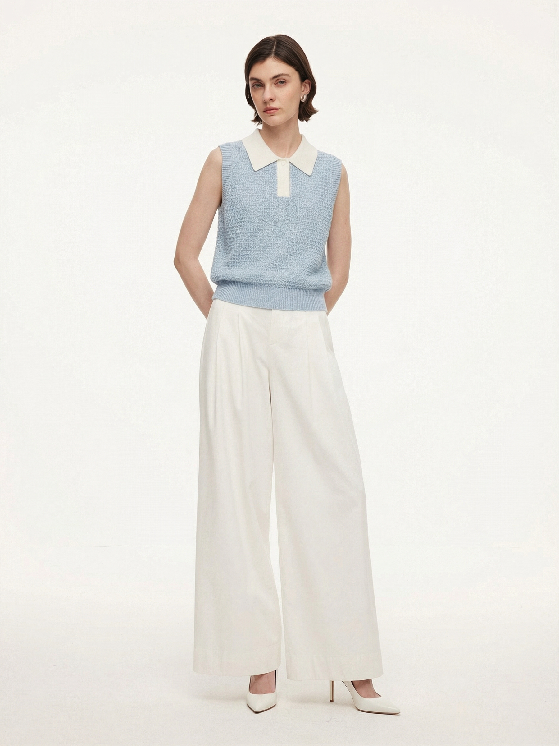 Women's Polo Sweater with Contrast Collar
