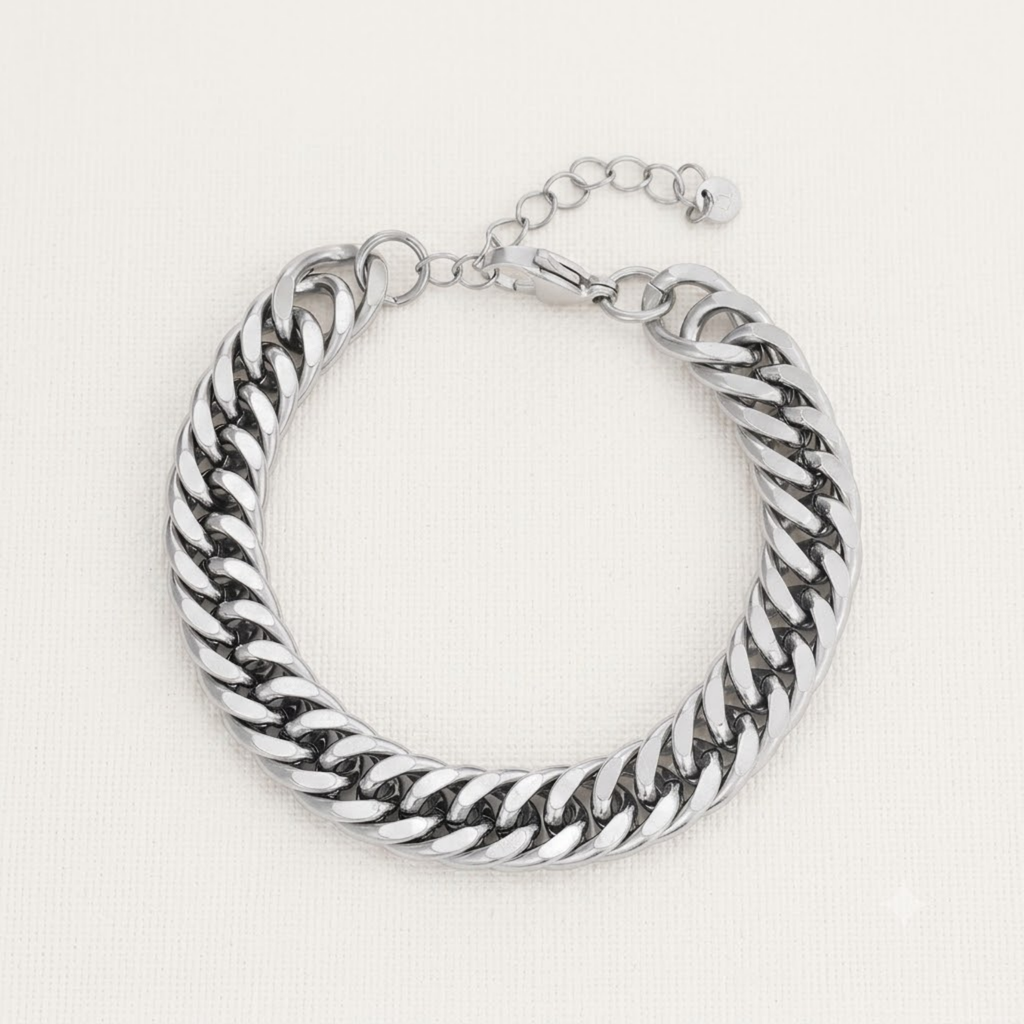 James | Platte 10 mm Cubaanse Schakelarmband in Zilver