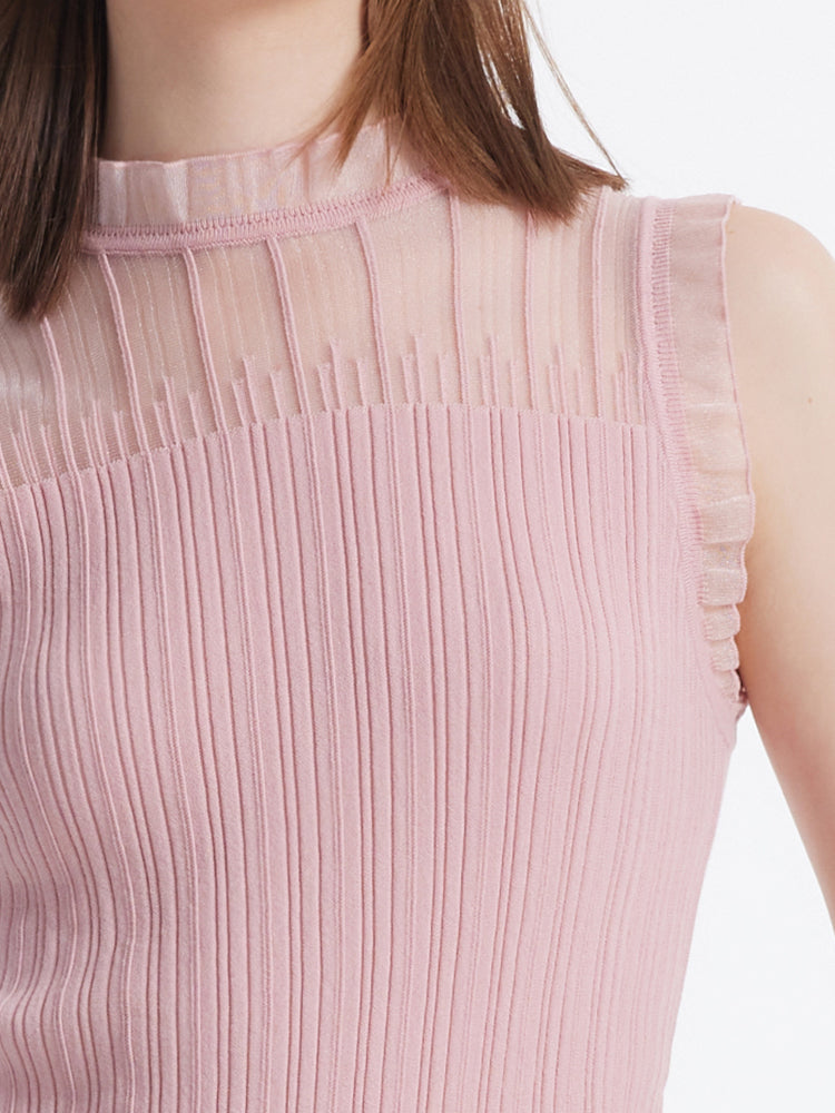 Women's Top with Ruffles Made from Tencel and Wool