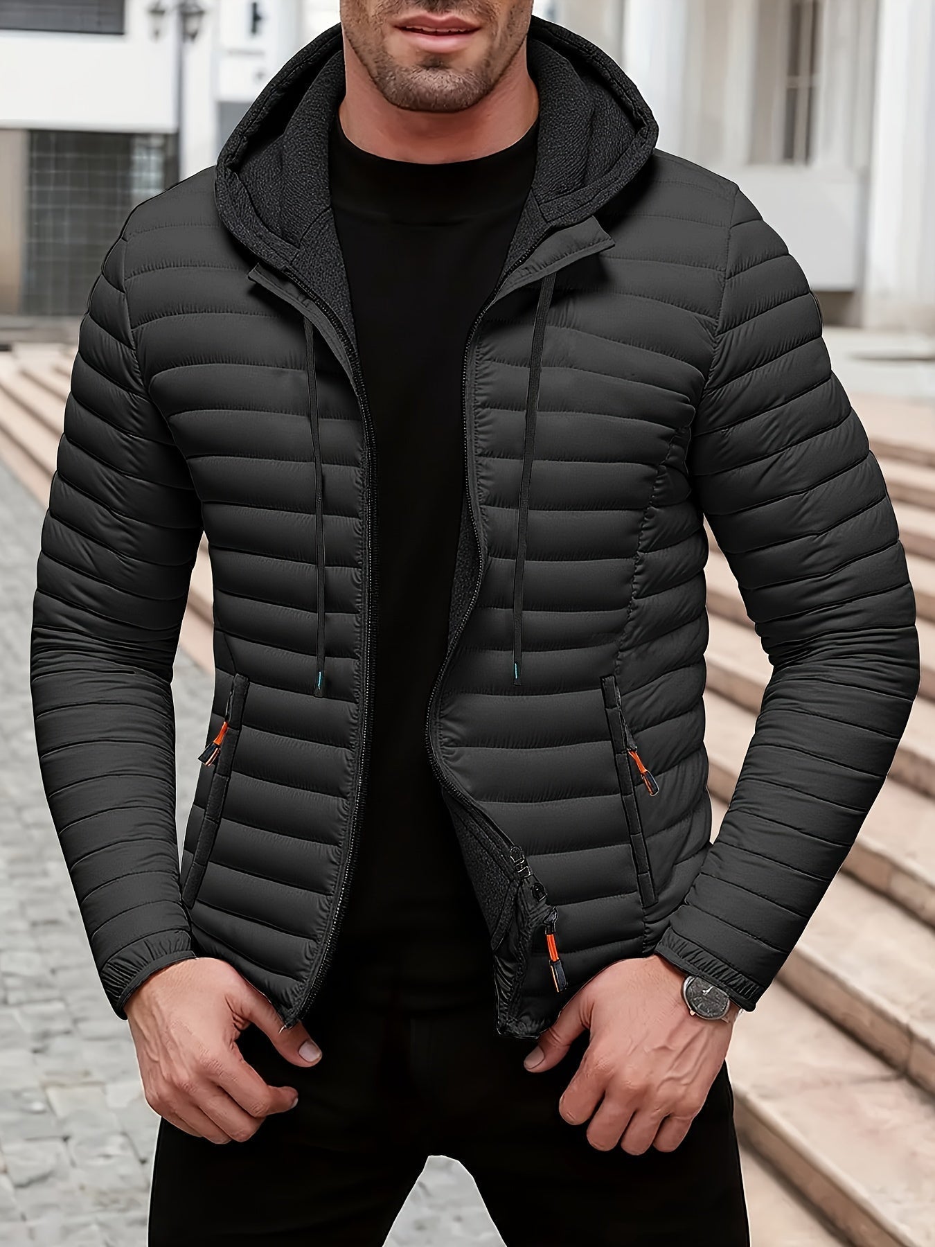 Dielmar - Quilted Hooded Jacket with Front Zip