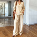 Celine | Linen blend two-piece set with V-neck top