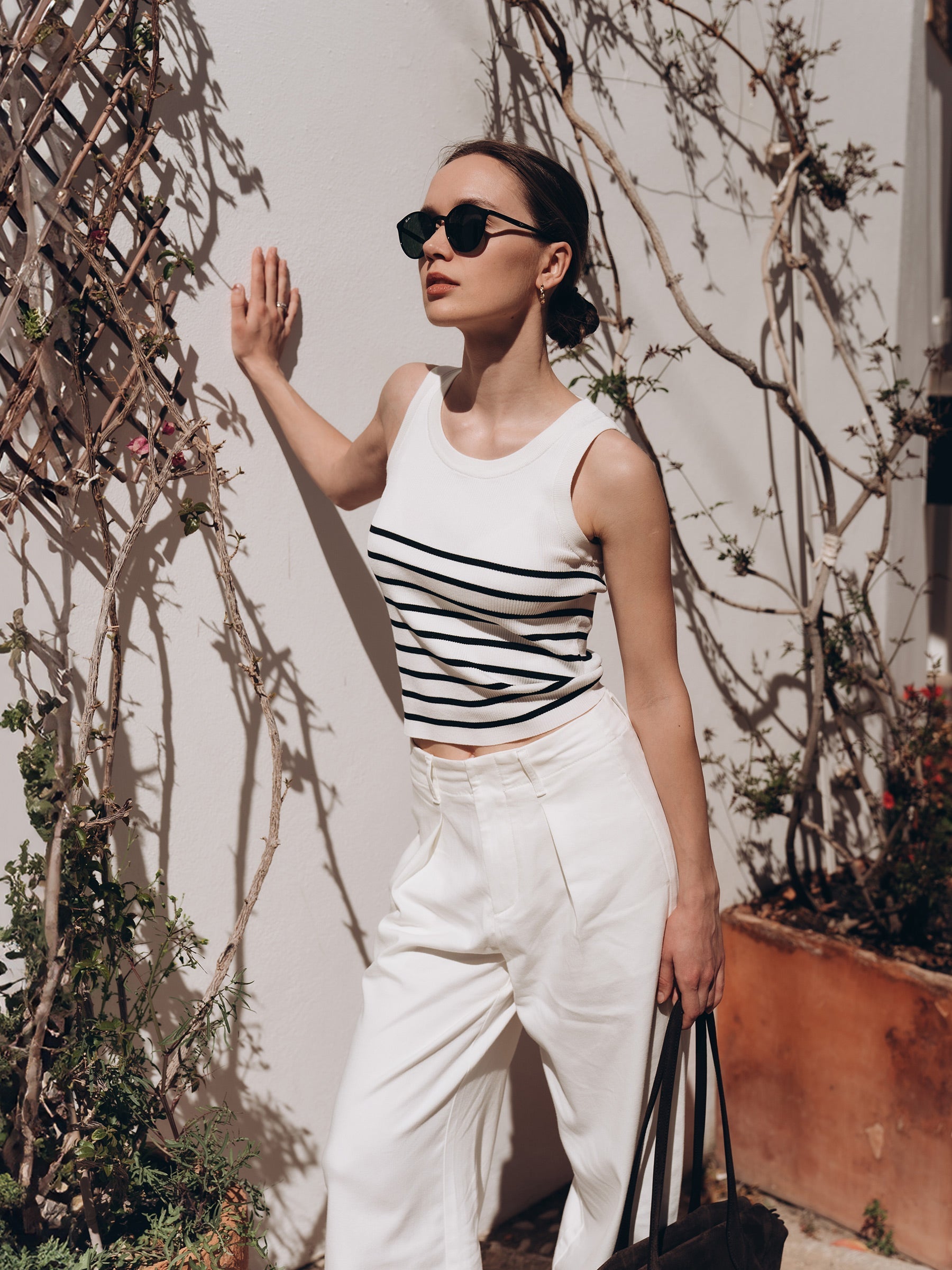 Striped Acetate and Cotton Tank Top