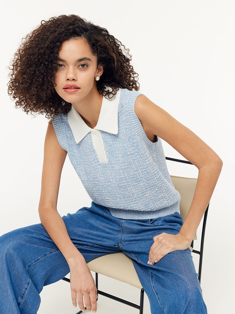 Women's Polo Sweater with Contrast Collar