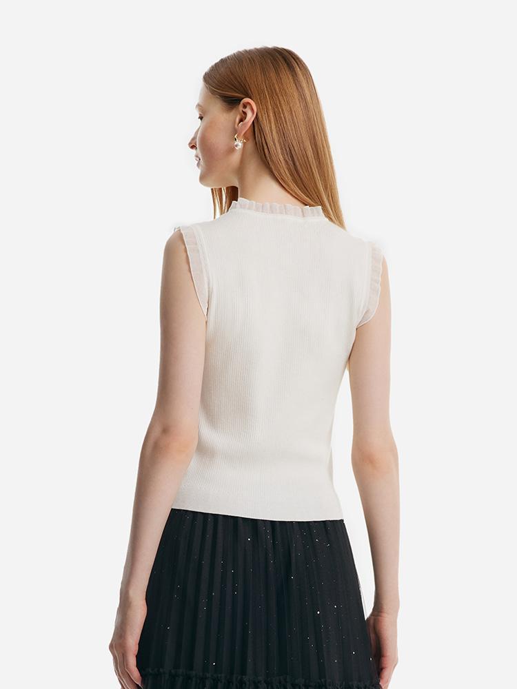 Women's Top with Ruffles Made from Tencel and Wool