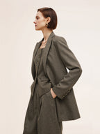 Women's Checked Jacket with Cut-Out Collar