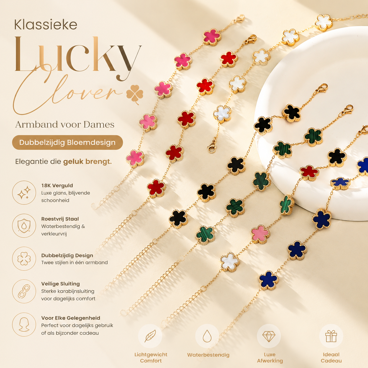 Isla | Klassieke Lucky Clover Armband voor Dames