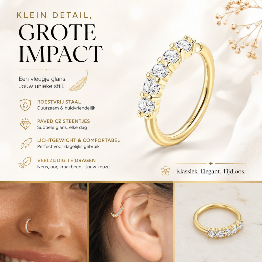 Hazel | Roestvrijstalen Neusring met Bladvormige Cubic Zirconia