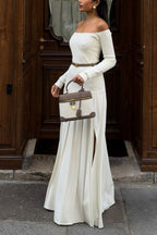 Jasmin Retro Maxi Dress with Bardot Neckline