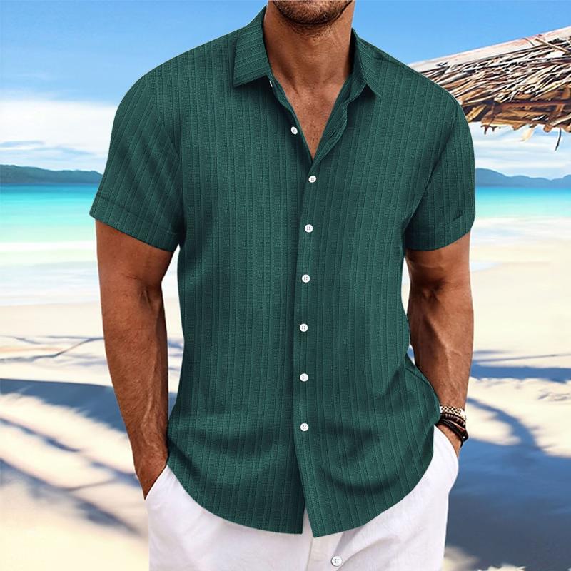Niklas | Cotton linen striped short sleeve shirt