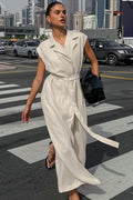 Alouette | Linen cotton dress with high waist and tie