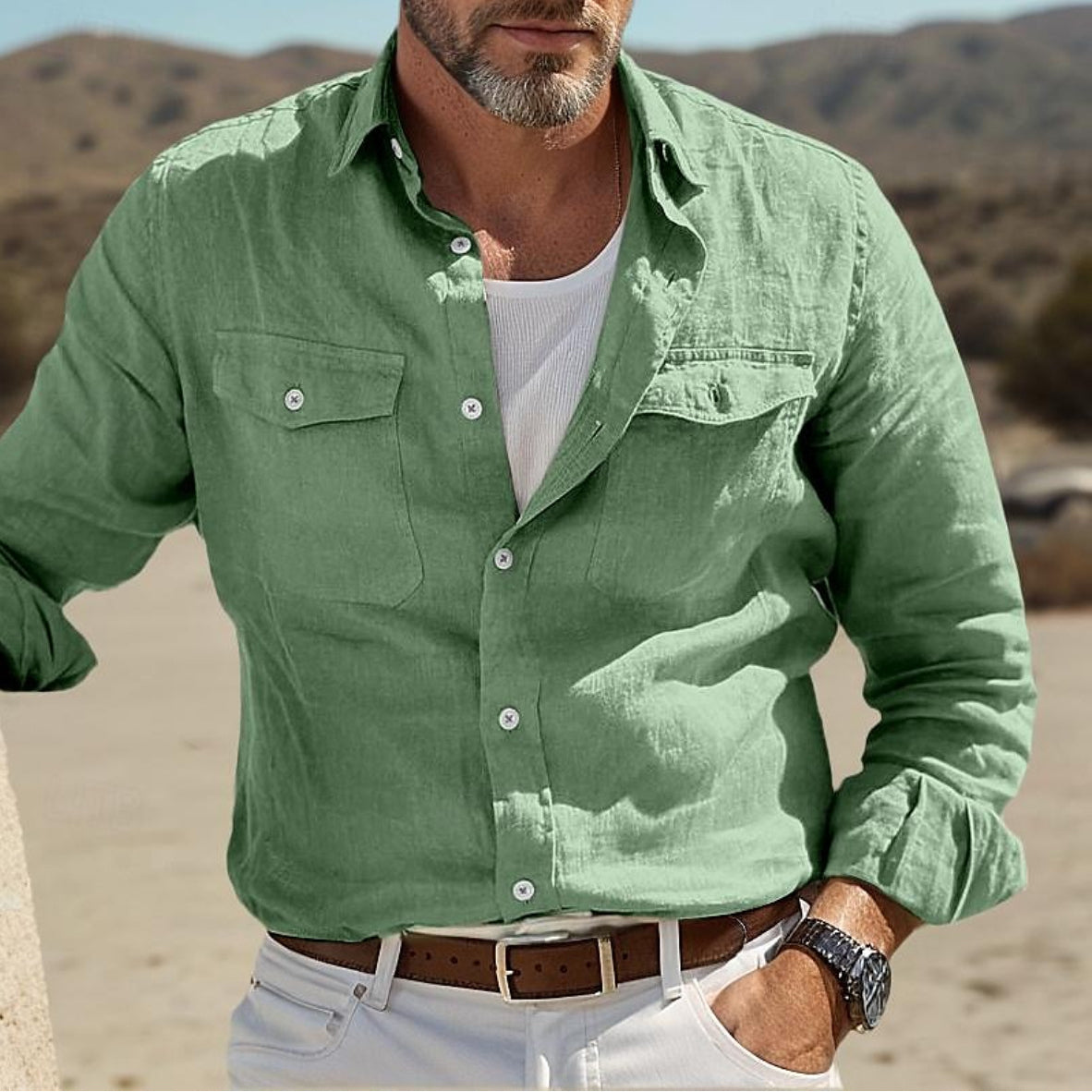 Isak | Cotton linen shirt with classic collar