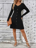 V-Neck Button-Down Dress