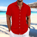 Niklas | Cotton linen striped short sleeve shirt