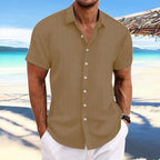 Niklas | Cotton linen striped short sleeve shirt