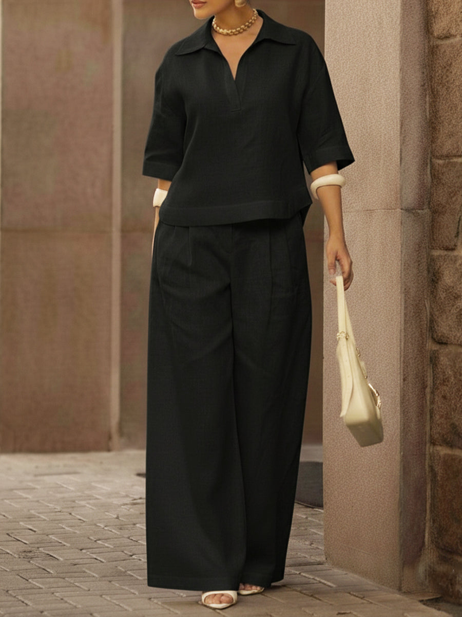 Monaa | Casual two-piece set with shirt and wide-leg pants