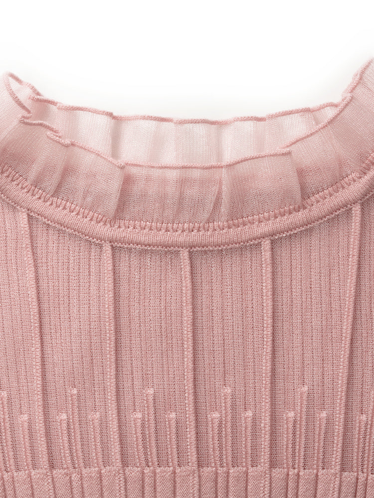 Women's Top with Ruffles Made from Tencel and Wool