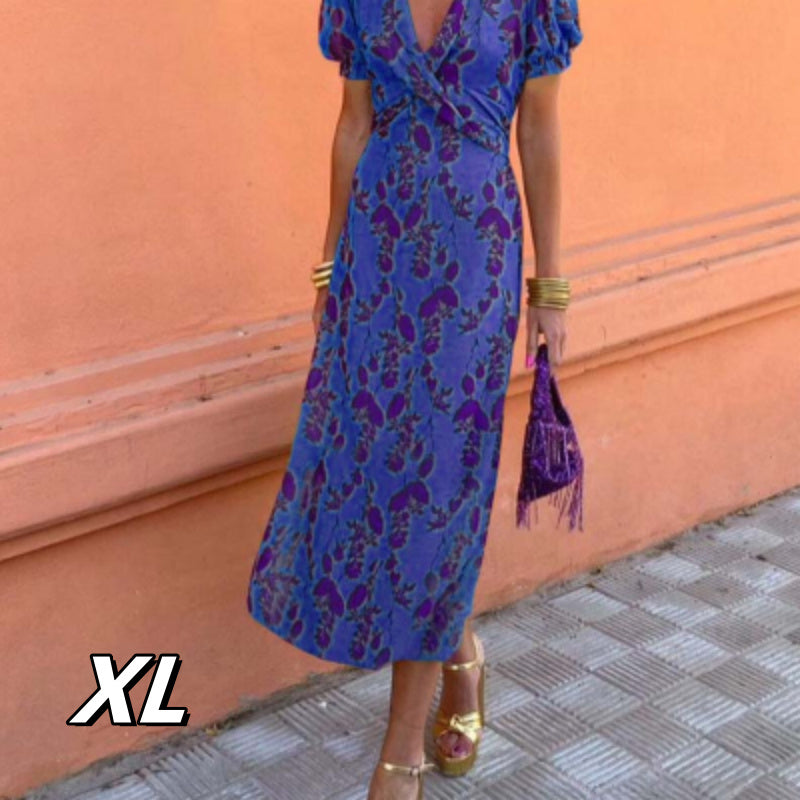 Dress with Slit and Floral Pattern