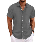 Niklas | Cotton linen striped short sleeve shirt