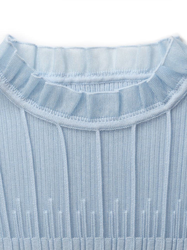 Women's Top with Ruffles Made from Tencel and Wool