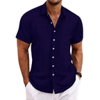 Niklas | Cotton linen striped short sleeve shirt