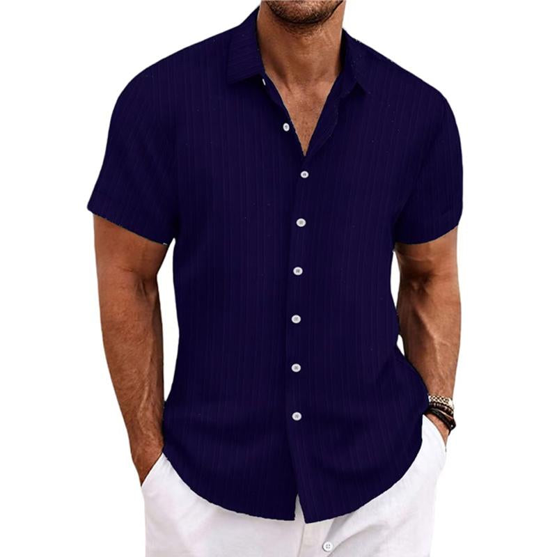 Niklas | Cotton linen striped short sleeve shirt