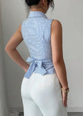 Rica | Sleeveless striped wrap top with lapel collar