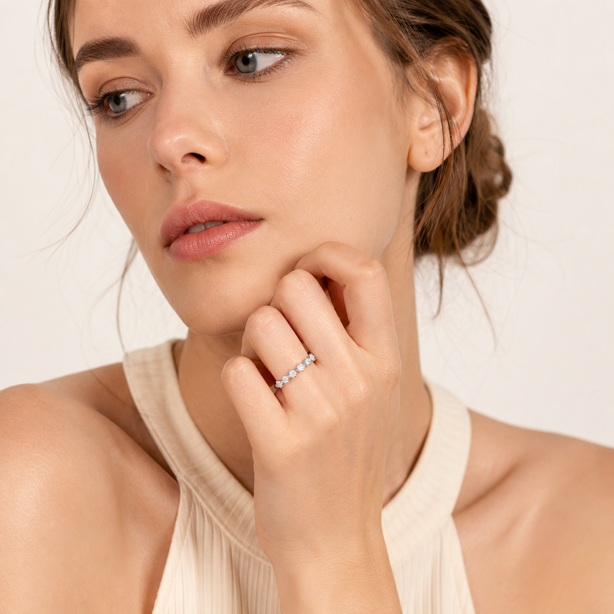 Roos | Ring Goudkleur Geometrie Cubic Zirkonia Minimalistische Stapelringen