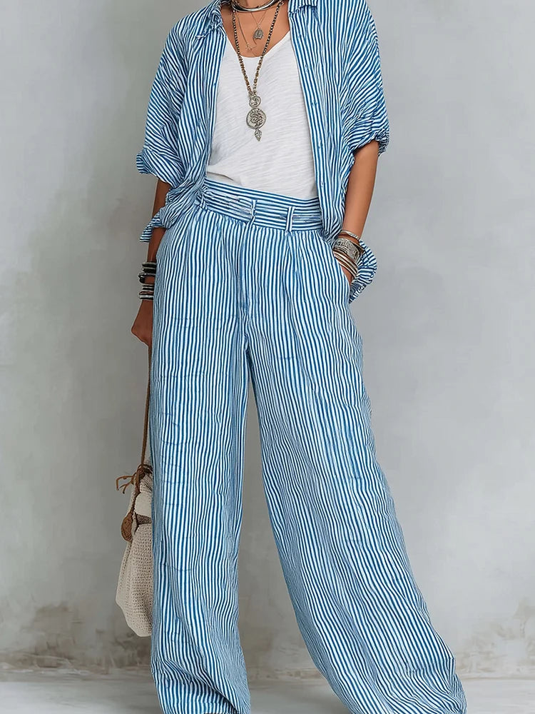 Orielle | Set with Striped Shirt and Wide Trousers