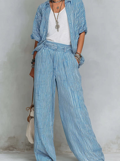 Orielle | Set with Striped Shirt and Wide Trousers