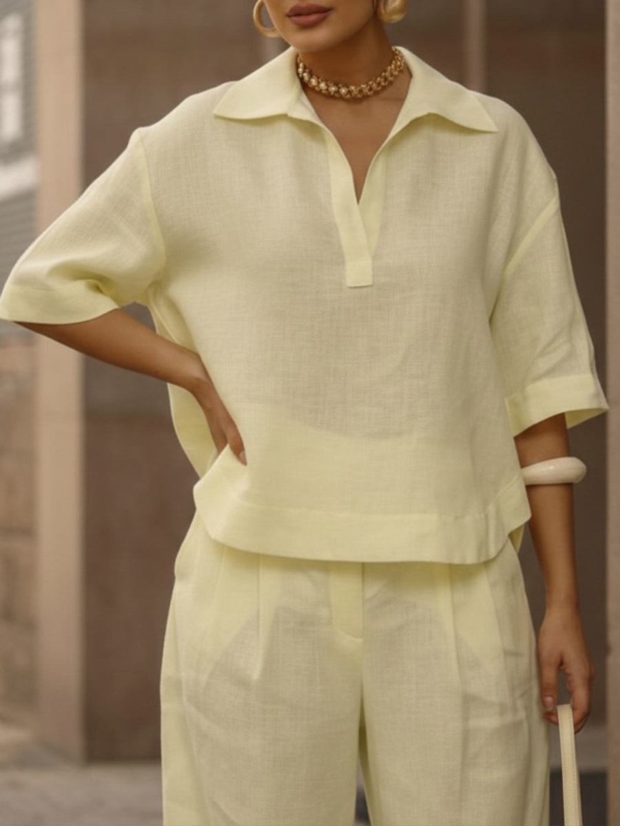 Monaa | Casual two-piece set with shirt and wide-leg pants