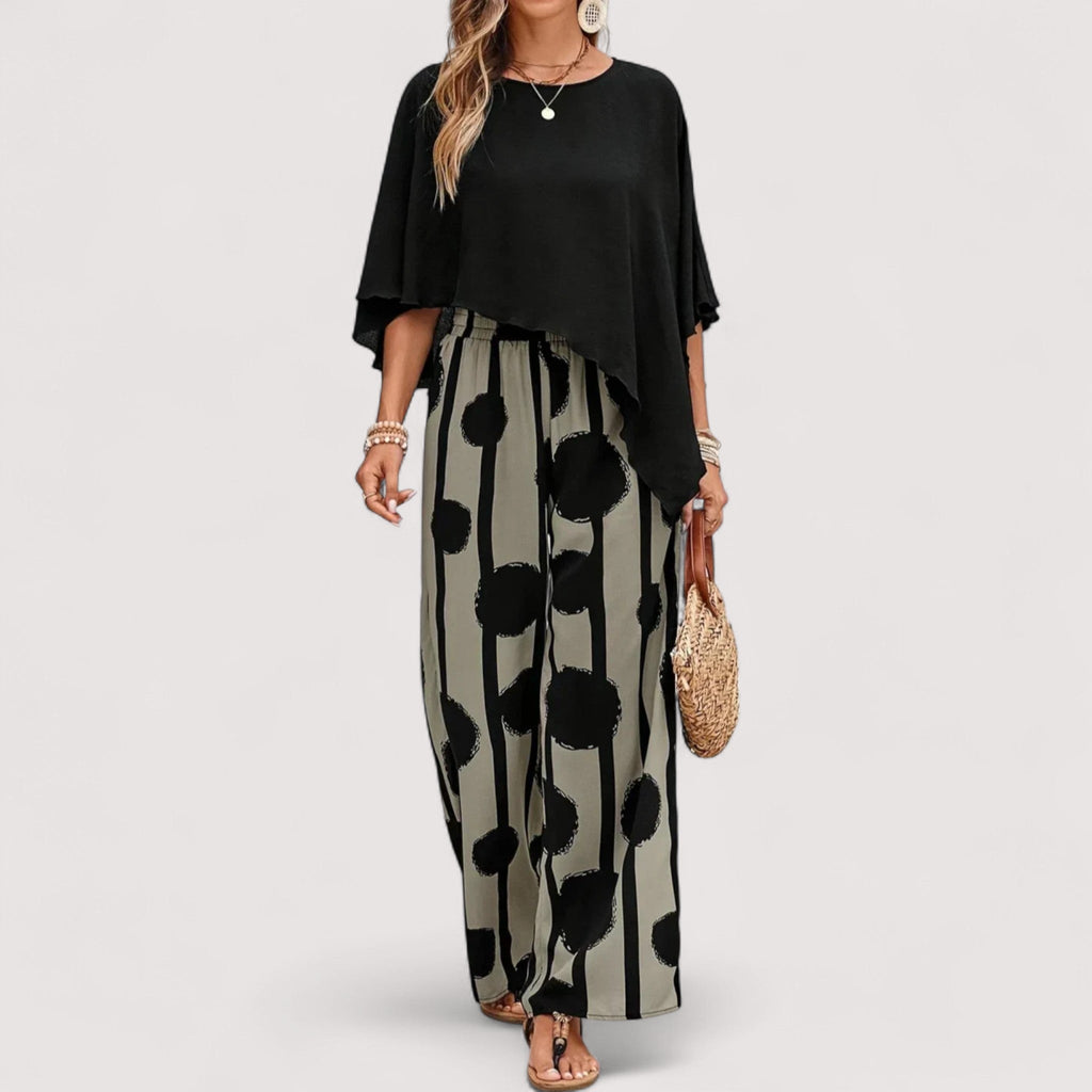 Ladies' Outfit – Asymmetric Print Set, Modern & Stylish