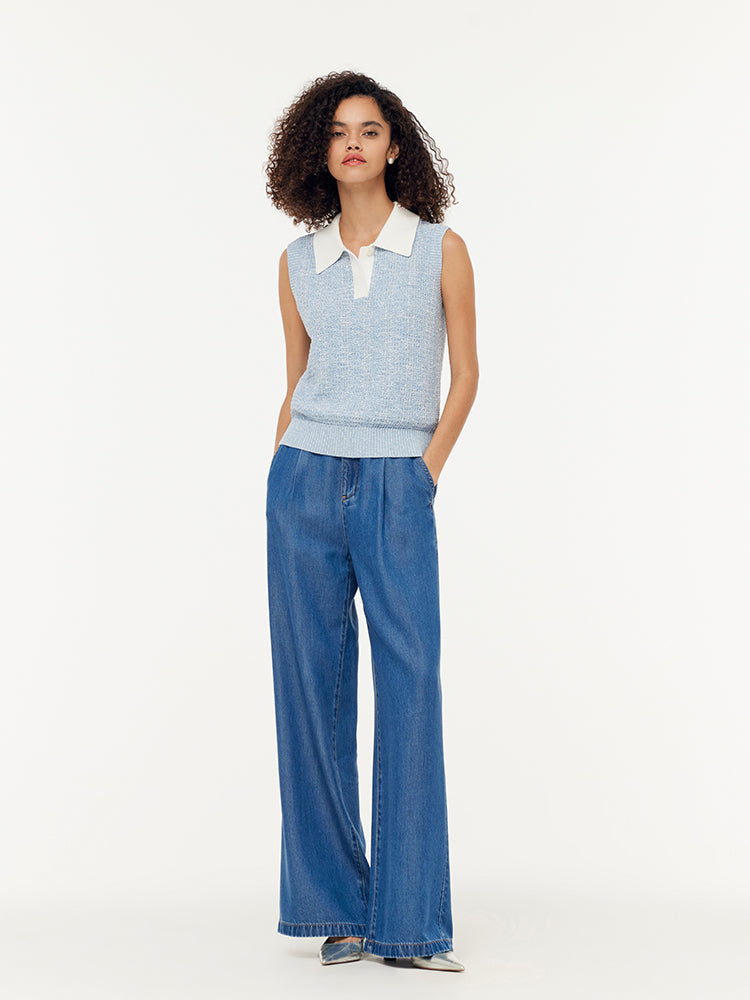 Women's Polo Sweater with Contrast Collar