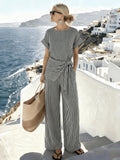 Zinnia | Striped Jumpsuit with Round Neck