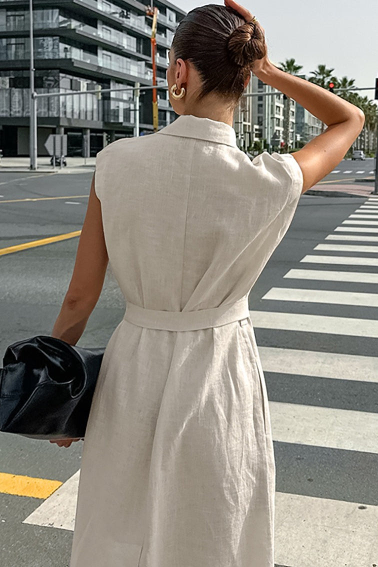 Alouette | Linen cotton dress with high waist and tie