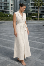 Alouette | Linen cotton dress with high waist and tie