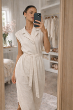 Alouette | Linen cotton dress with high waist and tie