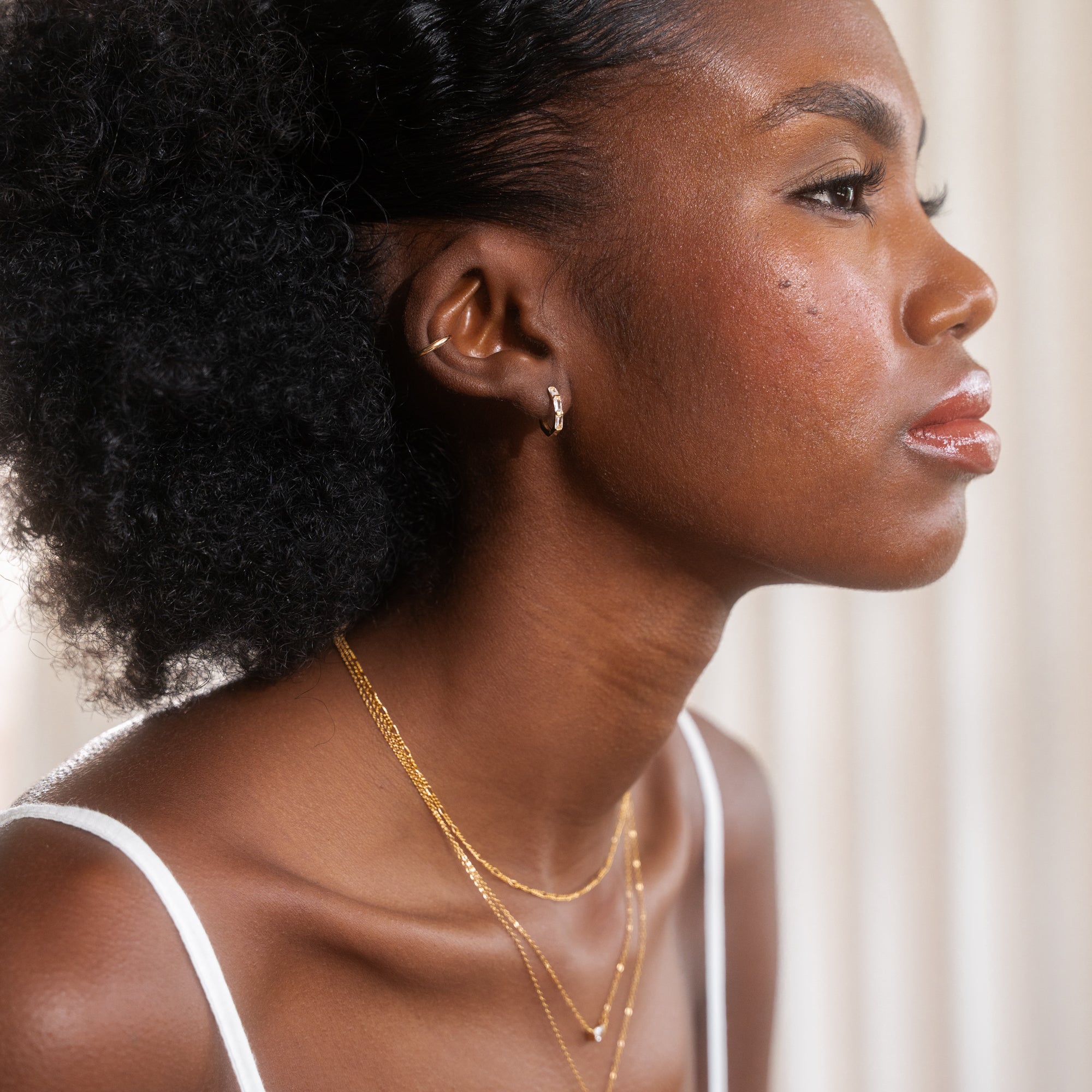 Triple Huggie Earrings in Baguette Shape